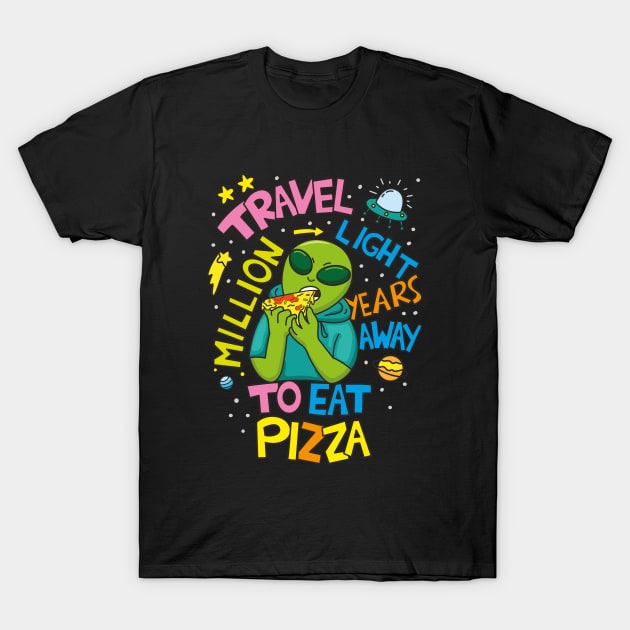 Storm Area 51 Green Alien eating Pizza T-Shirt by BlindVibes
